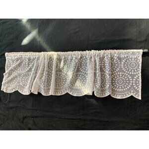Vintage White Lace Scalloped Valance Curtain 60W x 12L With Floral Design